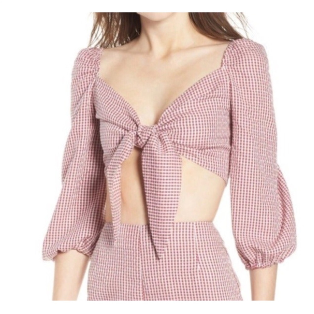 WAYF Digby Tie Front Red & White Gingham Crop Top Size XL NWT
